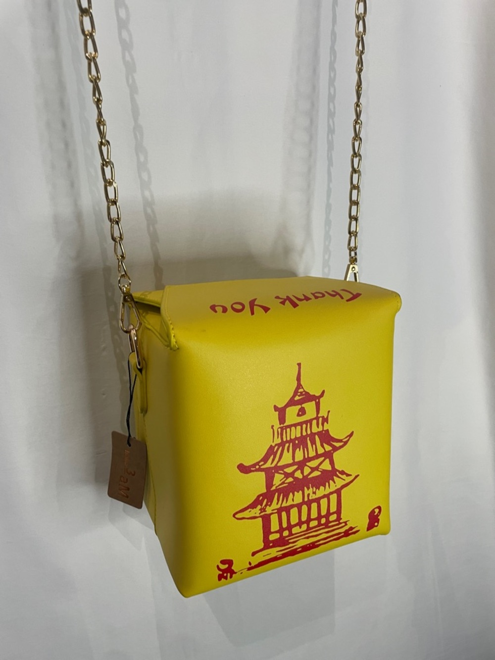 Yellow and red Chinese Takeout Bag with Gold Chain Strap